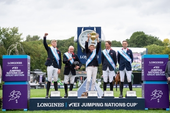 Team GB lift the Edward, Prince of Wales Trophy for the first time in 13 years in a magnificent Nations Cup win at the Royal International Horse Show